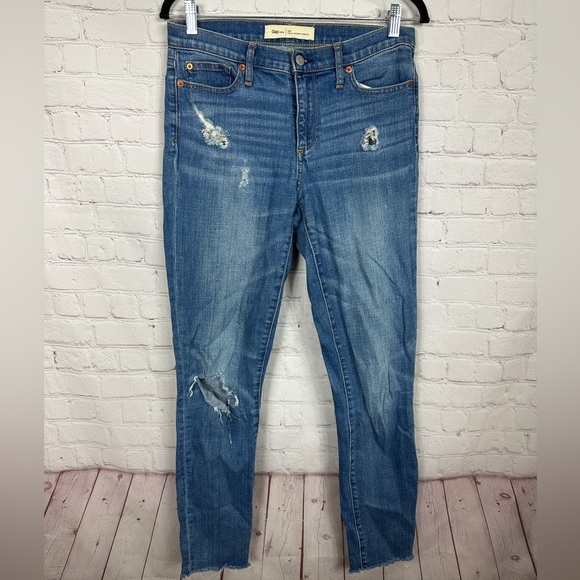 Gap 1969 True Skinny Ankle distressed mid rise Jeans Womens‎ Sz 28T - Picture 1 of 6
